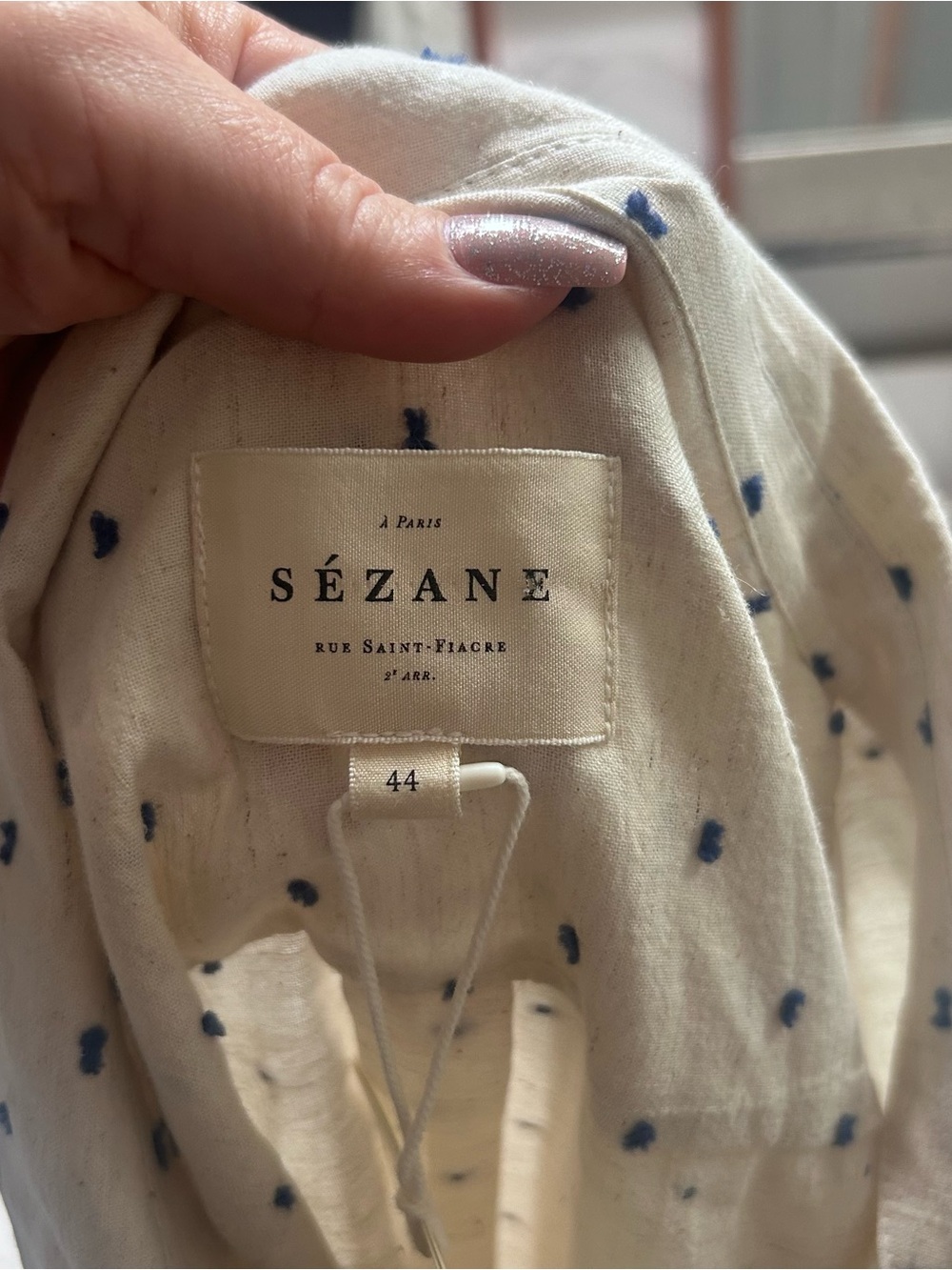 Sezane 'Tomboy' Shirt in Plumetis Ecru/Blue NWT sz 44/US 12 - Picture 7 of 12